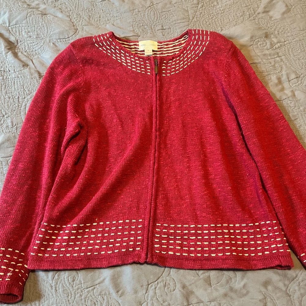 Christopher & Banks RED christmas cardigan  size‎ Med